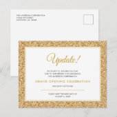 Grand Opening Update annulliert Gold Glitzer Postkarte (Vorne/Hinten)