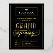 Grand Opening von Schwarz-Gold-Logos Folie Einladungspostkarte (Vorderseite)