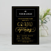 Grand Opening von Schwarz-Gold-Logos Folieneinladung (Stehend vorne)