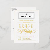 Grand Opening von White & Gold-Logos Folie Einladungspostkarte (Vorderseite/Rückseite)