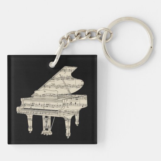 Grand Piano and Music Notes  Schlüsselanhänger (Rückseite)