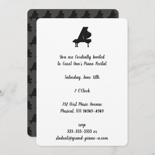 Grand Piano Erwägung Wiederholung zurück Elegant Einladung (Vorne/Hinten)