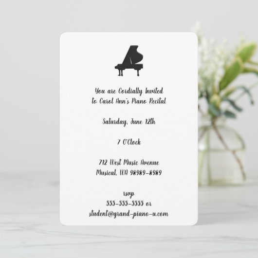 Grand Piano Erwägung Wiederholung zurück Elegant Einladung (Stehend Vorderseite)