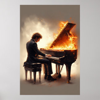 Grand Piano Fiery Performance Poster