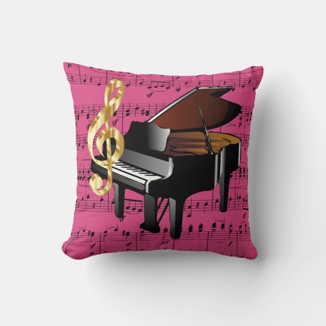 Grand Piano Gold Treble Clef Fuchsia Sheet Music Kissen (Vorderseite)