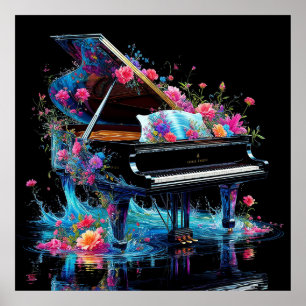 Grand Piano mit künstlerischem Floral Poster