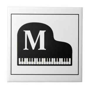 Grand Piano Monogram Pianist Black and White Fliese