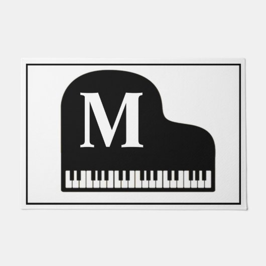 Grand Piano Monogram Pianist Black and White Fußmatte (Vorderseite)