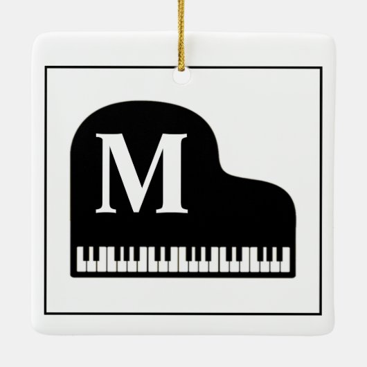 Grand Piano Monogram Pianist Black and White Keramikornament (Rückseite)