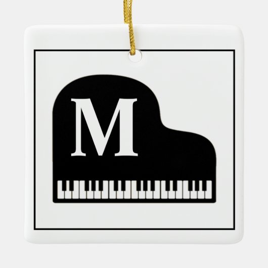 Grand Piano Monogram Pianist Black and White Keramikornament (Vorderseite)