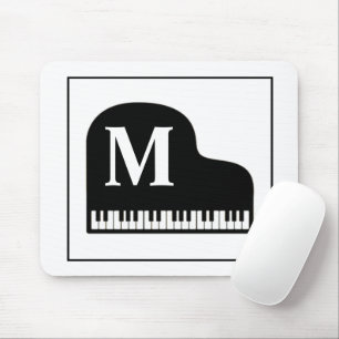 Grand Piano Monogram Pianist Black and White Mousepad