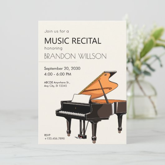 Grand Piano Musik Einladung (Stehend Vorderseite)