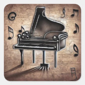 Grand Piano & Musiknoten Quadratischer Aufkleber (Vorderseite)