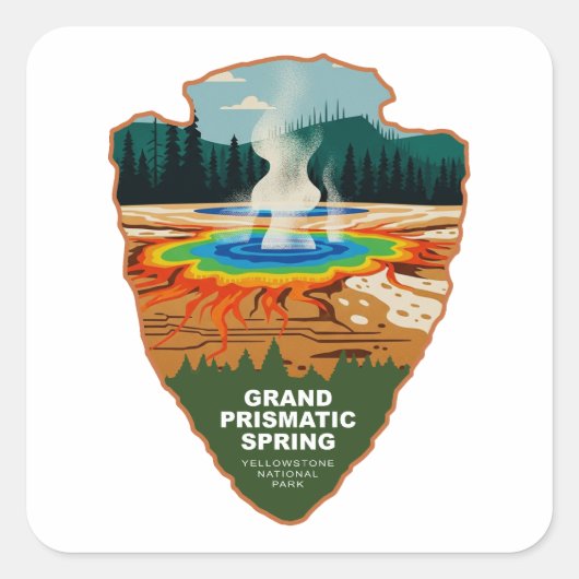 Grand Prismatic Spring Yellowstone Arrowhead Quadratischer Aufkleber (Vorderseite)
