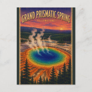 Grand Prismatic Spring Yellowstone Vintage Reise Postkarte