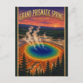 Grand Prismatic Spring Yellowstone Vintage Reise Postkarte