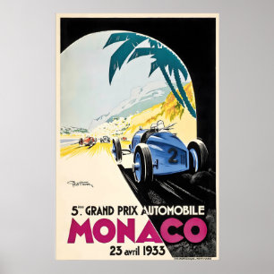 Grand Prix 1933 Motorsport Monaco Frankreich Vinta Poster