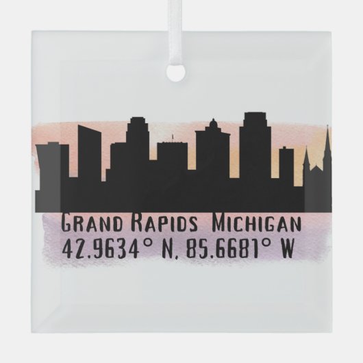 Grand Rapids MI City Skyline Glasdekoration Ornament Aus Glas (Vorderseite)