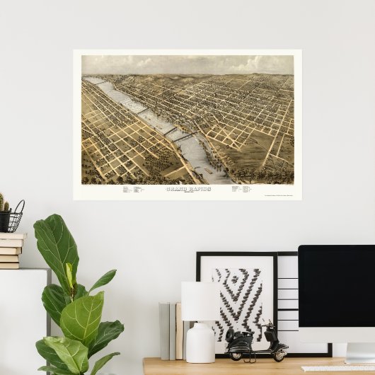 Grand Rapids, MI Panoramic Map - 1868 Poster (Heimbüro)