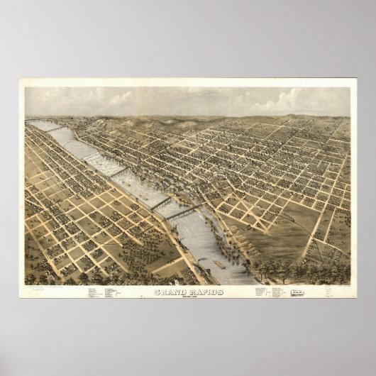 Grand Rapids Michigan 1868 Antique Panoramabalkart Poster (Vorne)