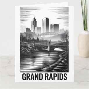 Grand Rapids Michigan Skyline Schwarz Weiß Holzsch Karte