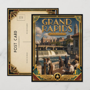 Grand Rapids Michigan Vintage Art Deco Goldenes Ze Postkarte