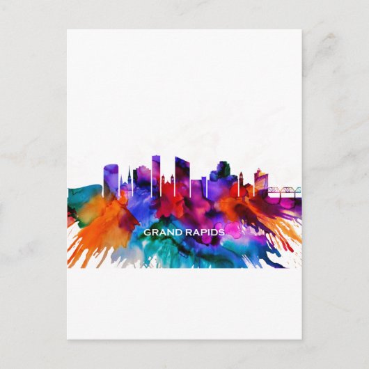 Grand Rapids Skyline Feiertagspostkarte (Vorderseite)