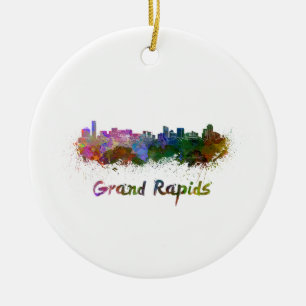 Grand Rapids skyline im Watercolor Keramikornament