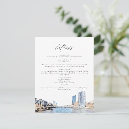 GRAND RAPIDS Skyline Wedding Details Card Einladung (Stehend Vorderseite)