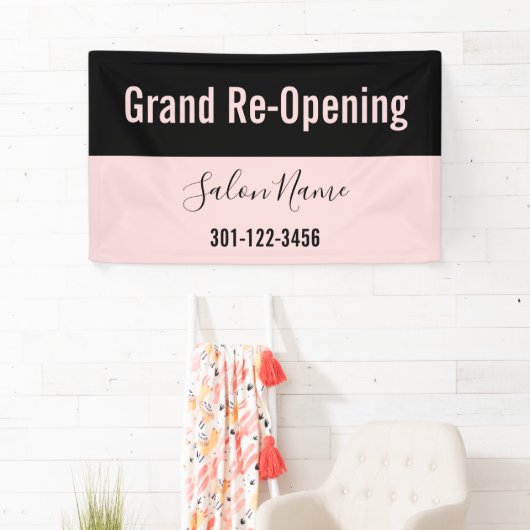 Grand Re-Opening Pale & Black Beauty Salon Banner (Insitu)