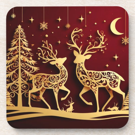 Grand Reindeer Waltz – Whimsy Holiday Pattern Getränkeuntersetzer (Vorderseite)