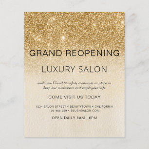 Grand Reöffning Gold Glam Glitzer Salon Flyer