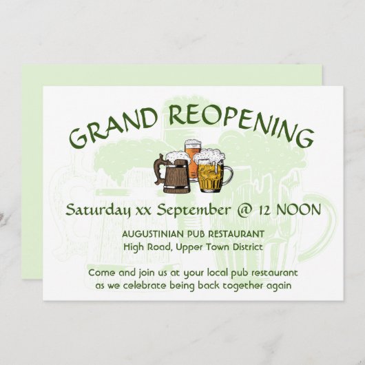 GRAND REOPENING Pub Wiedersehen - Anpassbare MINT Einladung (Vorne/Hinten)