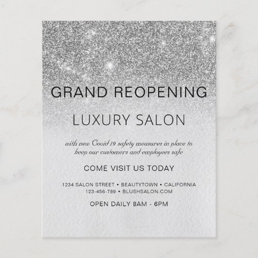 Grand Reopening Silver Modern Glitter Salon Flyer (Vorne)