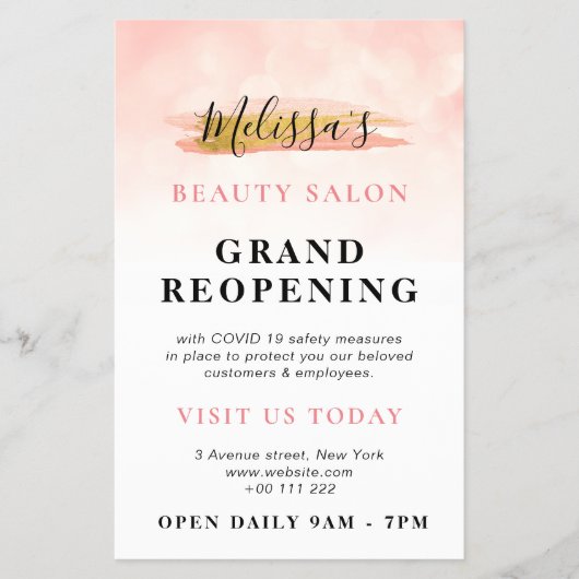 GRAND REOPENING Trendy Gold Pinauty Salon Flyer (Vorne)