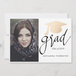 Grand Script Rose Gold Foil Abschluss Hat Foto Einladung