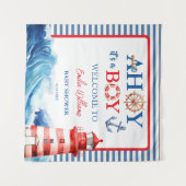 Grand Striped Blue Red Nautical Ahoy Boy Wandteppich (Vorderseite (Horizontal))