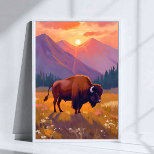 Grand Teton Bison Nationalpark-Reisegemälde Poster