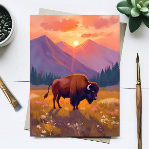 Grand Teton Bison   Nationalpark-Reisegemälde Postkarte