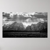 Grand Teton Mountain Range in Schwarz und Weiß Poster (Vorne)