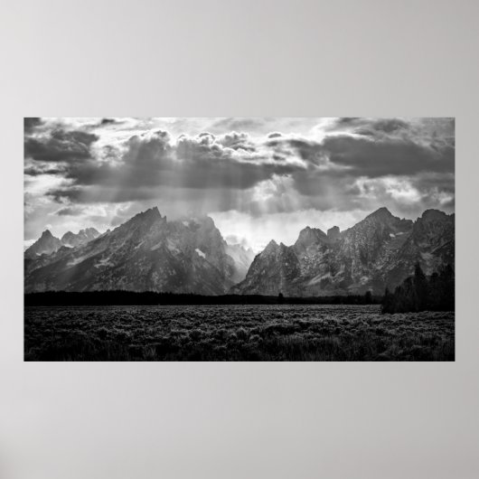 Grand Teton Mountain Range in Schwarz und Weiß Poster (Vorne)