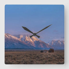 Grand Teton Mountain und Prairie Quadratische Wanduhr