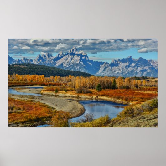 Grand Teton Mountains River View im Herbst Poster (Vorne)