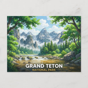 Grand Teton National Park Anime-Landschaft Postkarte