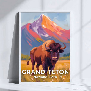 Grand Teton National Park Bison Reise Kunst Poster