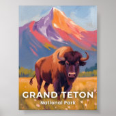 Grand Teton National Park | Bison Travel Art Poster (Vorne)