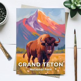 Grand Teton National Park | Bison Travel Art Postkarte