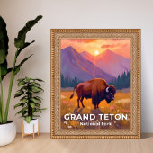 Grand Teton National Park | Bison Wyoming Travel Poster
