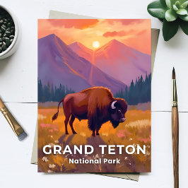 Grand Teton National Park | Bison Wyoming Travel Postkarte