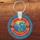 Grand Teton National Park Retro Compass Emblem Schlüsselanhänger (Vorderseite)